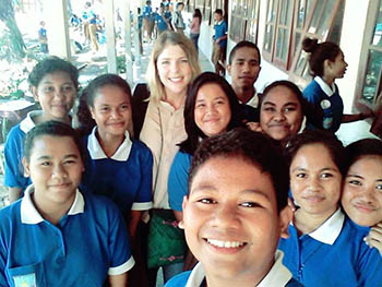 Lyndall Judd with a group of students in East Timor